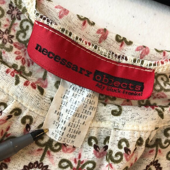 Necessary Objects Womens Top Vintage Y2K Bell Sleeve Sheer Ivory Floral M - Picture 4 of 5